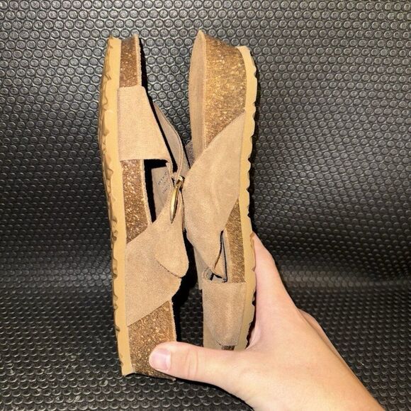 Yokono Spain Brown Suede Crisscross Strap Buckle Slip On Slide Sandal Size 9 - Picture 4 of 9
